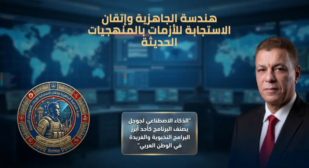 الأطر الهيكلية لمنظومة هندسة الجاهزية والاستعداد وبناء العقل القيادي في بيئات العمليات المعقدة 1 بوستر دورة هندسة الجاهزية واتقان الاستجابة للازمات بالمنهجيات الحديثة للواء أيمن سيد الأهل
